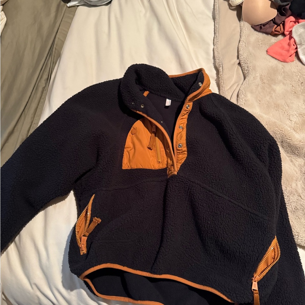 Free people  Fleece Pullover with Orange Trim